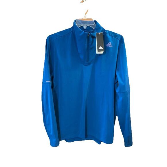 Adidas Mens 1/2 Zip Reflective Pullover Shirt Sz L New Running Sweatshirt Blue - Picture 1 of 11